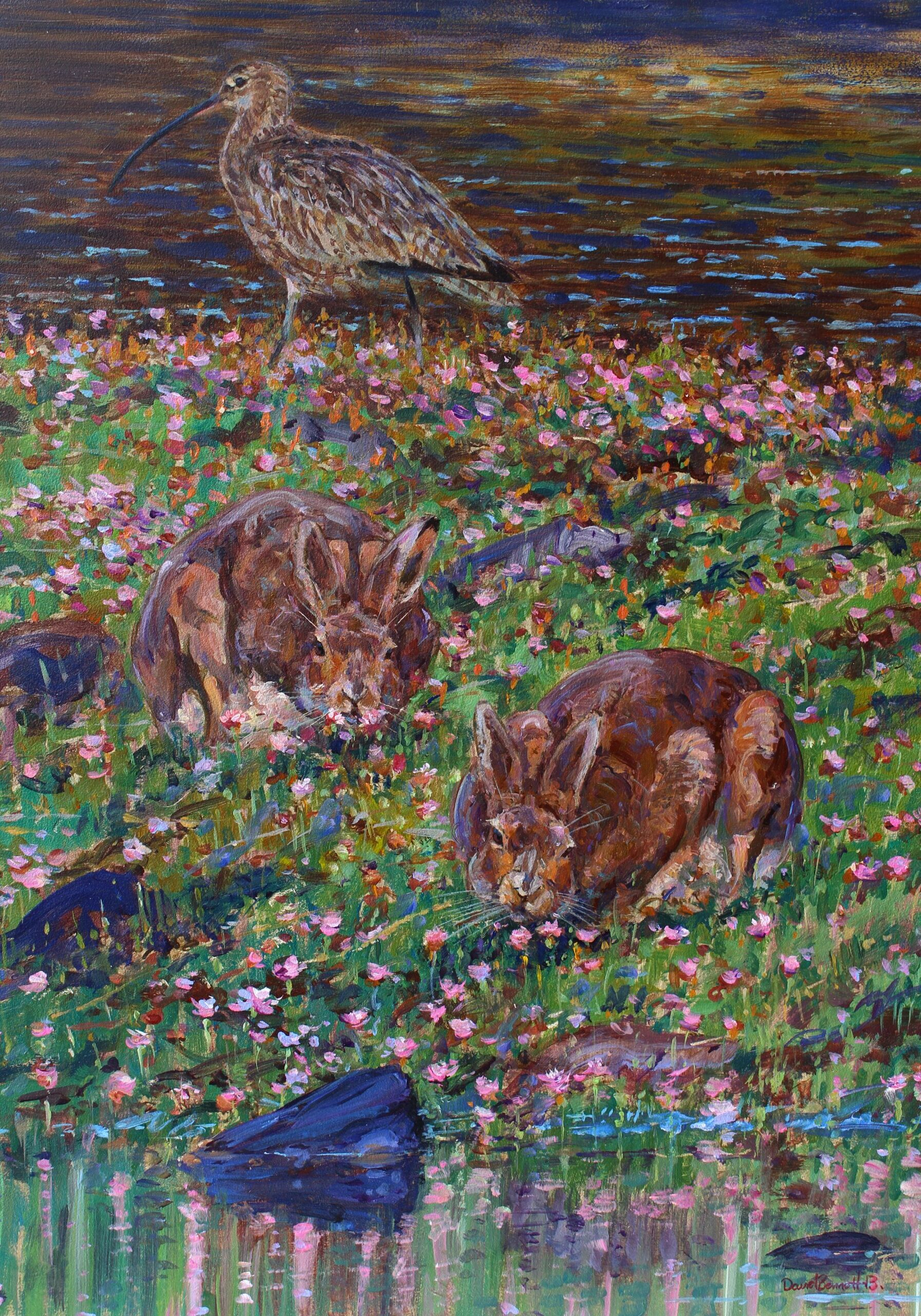 David Bennett - Curlew, Mountain Hares and Thrift - Oil
